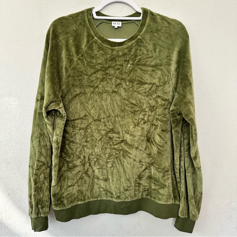 Kule Womens Green Crushed Velvet Crewneck Sweater Size Medium